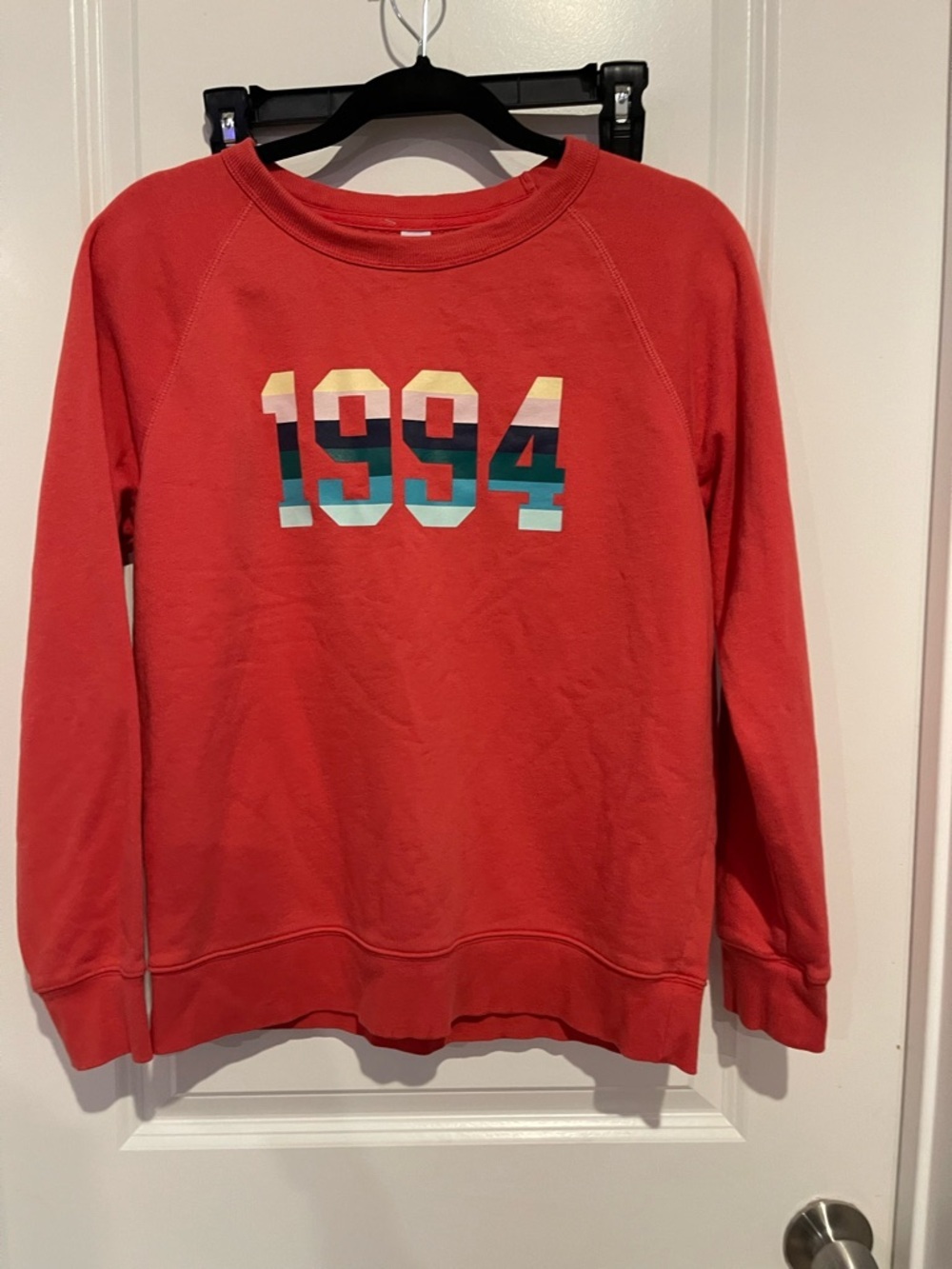 Old Navy Red Crewneck Sweatshirt with Multicolor '1994' Graphic
